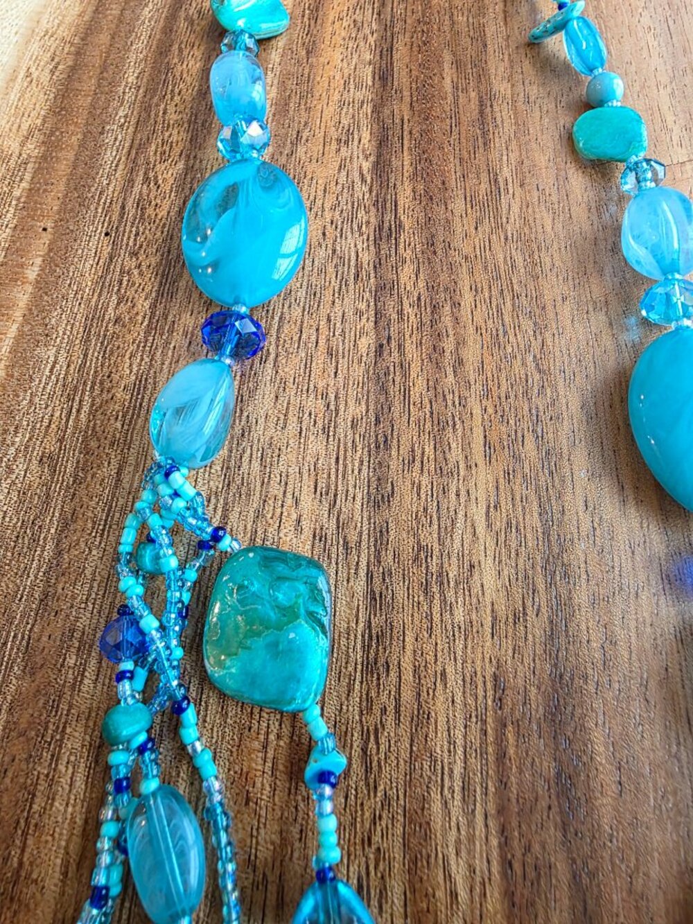 Boho Multi-Strand Blue Beaded Statement Necklace – Teal & Turquoise Layered - Picture 4 of 8